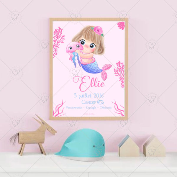 Cette affiche sirène existe en version caractère, en version taille/poids/heure de naissance ou en version citation