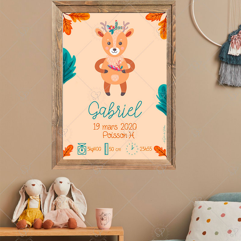 un joli cerf boho pour décorer la chambre d'une petite fille ou d'un petit garçon