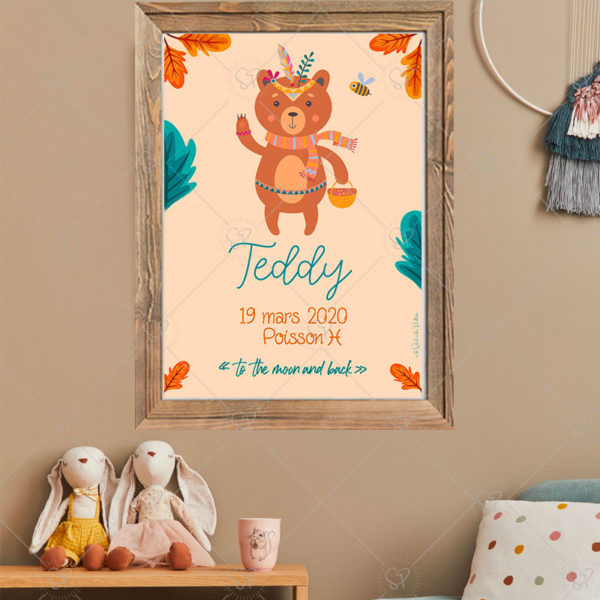 Personnalisez votre affiche avec cet adorable petit ours coiffé d'une plume