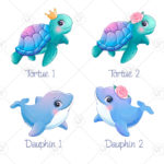 Plusieurs animaux marins au choix tels que tortue, dauphin