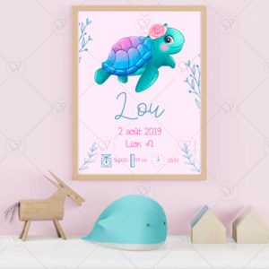 Décorez la chambre de votre enfant avec cette affiche prénom personnalisable et ses jolis animaux marins. Cadeau de naissance ou d'anniversaire personnalisé.