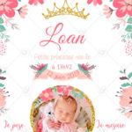 une affiche colorée et florale avec détail couronne pour immortaliser l'arrivée d'une princesse