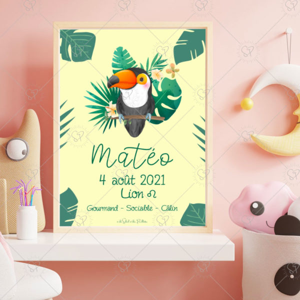 une affiche tropicale avec différent animaux pour une décoration originale