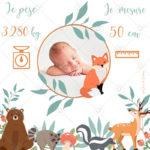 Immortalisez les informations de naissance de votre enfant avec cette adorable affiche et ses animaux de la forêt