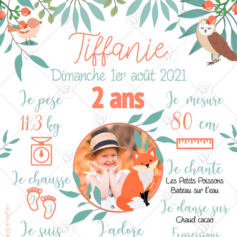 Invitation anniversaire enfant au thème forêt avec son renard, sa