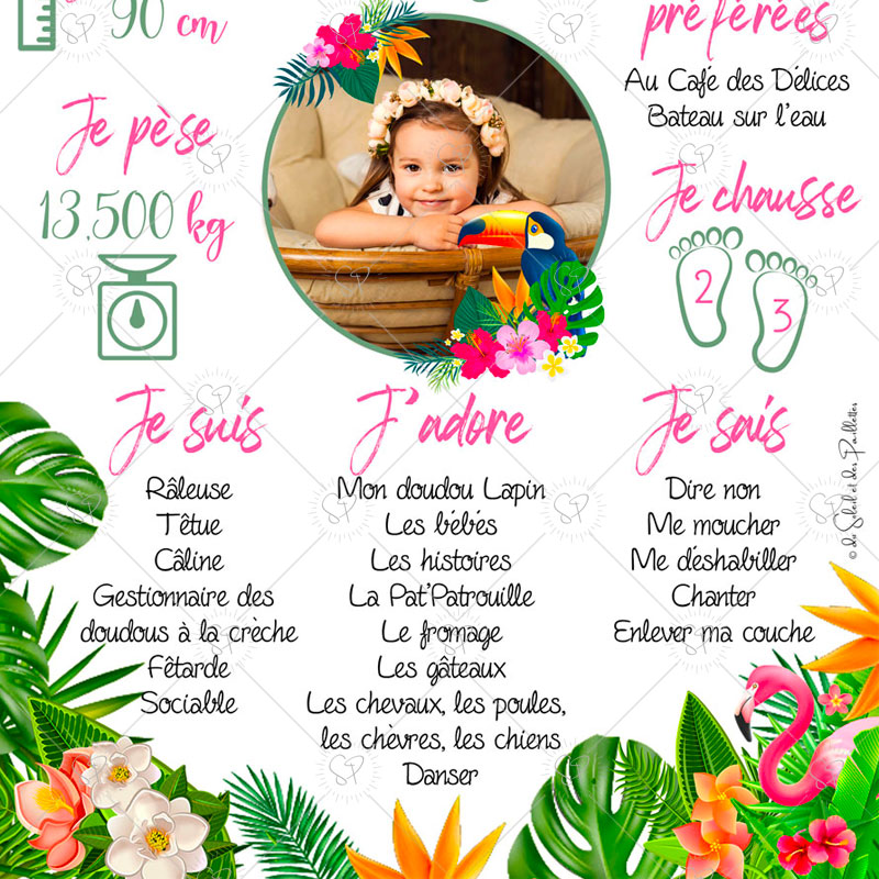 Affiche anniversaire personnalisée tropicale - Du Soleil et des Paillettes