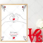 Affichez votre amour pour la Saint Valentin avec cette affiche personnalisée et son illustration mains au choix