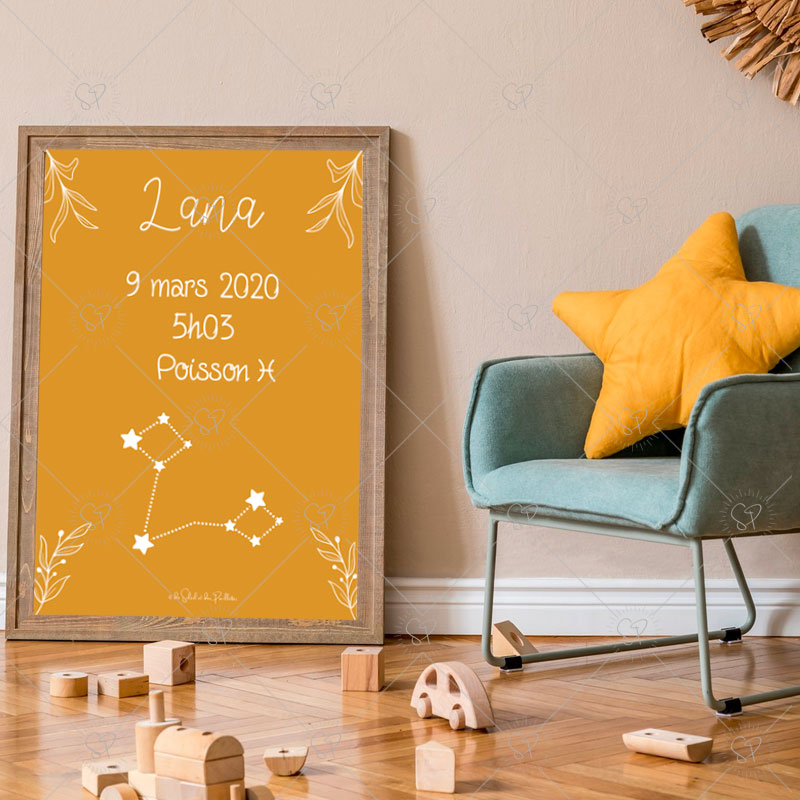 Une affiche minimaliste mais qui ne manquera pas d'ajouter une touche déco et personnelle à la chambre de votre enfant