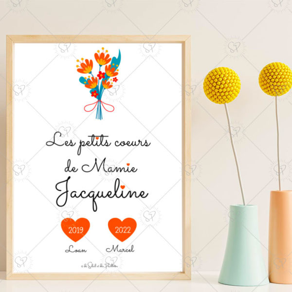 L'affiche les petits coeurs de mamie est personnalisable