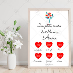 L'affiche Les Petits Coeurs de Mamie est une jolie attention personnalisable à offrir pour la fête des grands-mères.