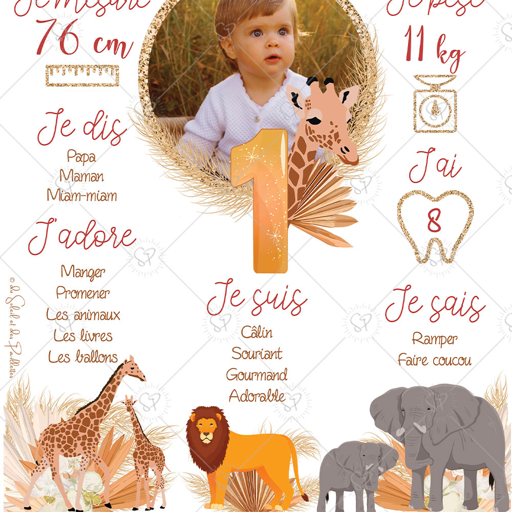 Affiche anniversaire 2 ans et plus - thème savane