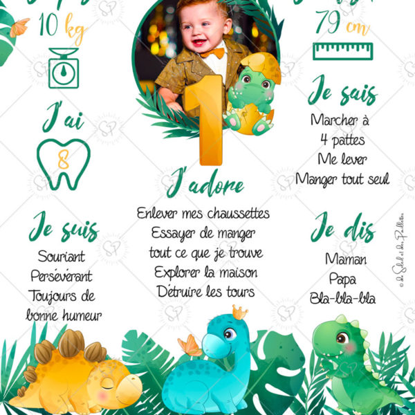 cette affiche anniversaire est un joli souvenir qui retrace les exploits de votre enfant et ses informations clefs à afficher dans sa chambre.