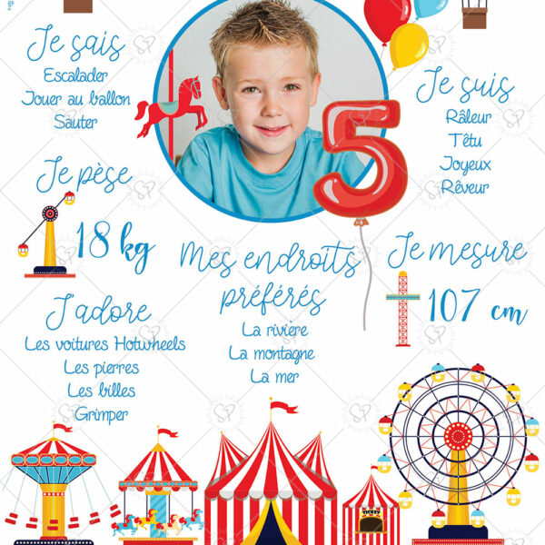 l'affiche anniversaire fête foraine viendra compléter la déco d'anniversaire de votre enfant