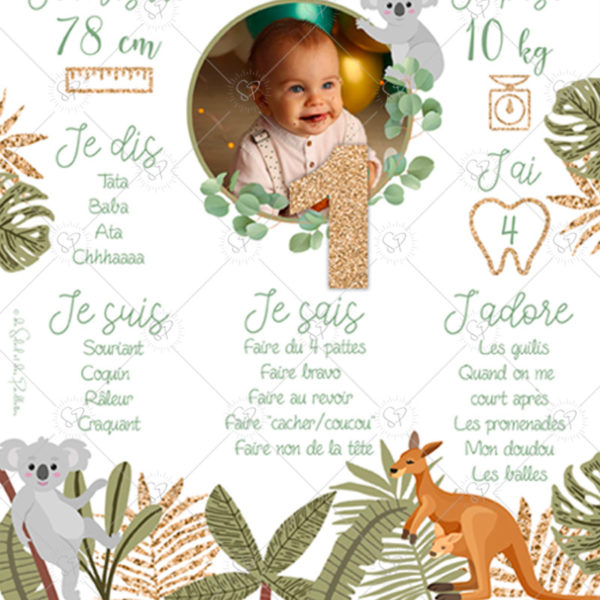 Immortalisez les informations clefs de votre enfant avec cette affiche anniversaire personnalisée sur le thème des koalas