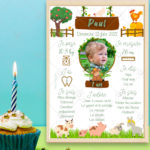 L'affiche anniversaire personnalisée animaux de la ferme viendra décorer votre table d'anniversaire