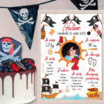 Célébrez l’anniversaire de votre enfant avec cette affiche personnalisable sur le thème Pirate.