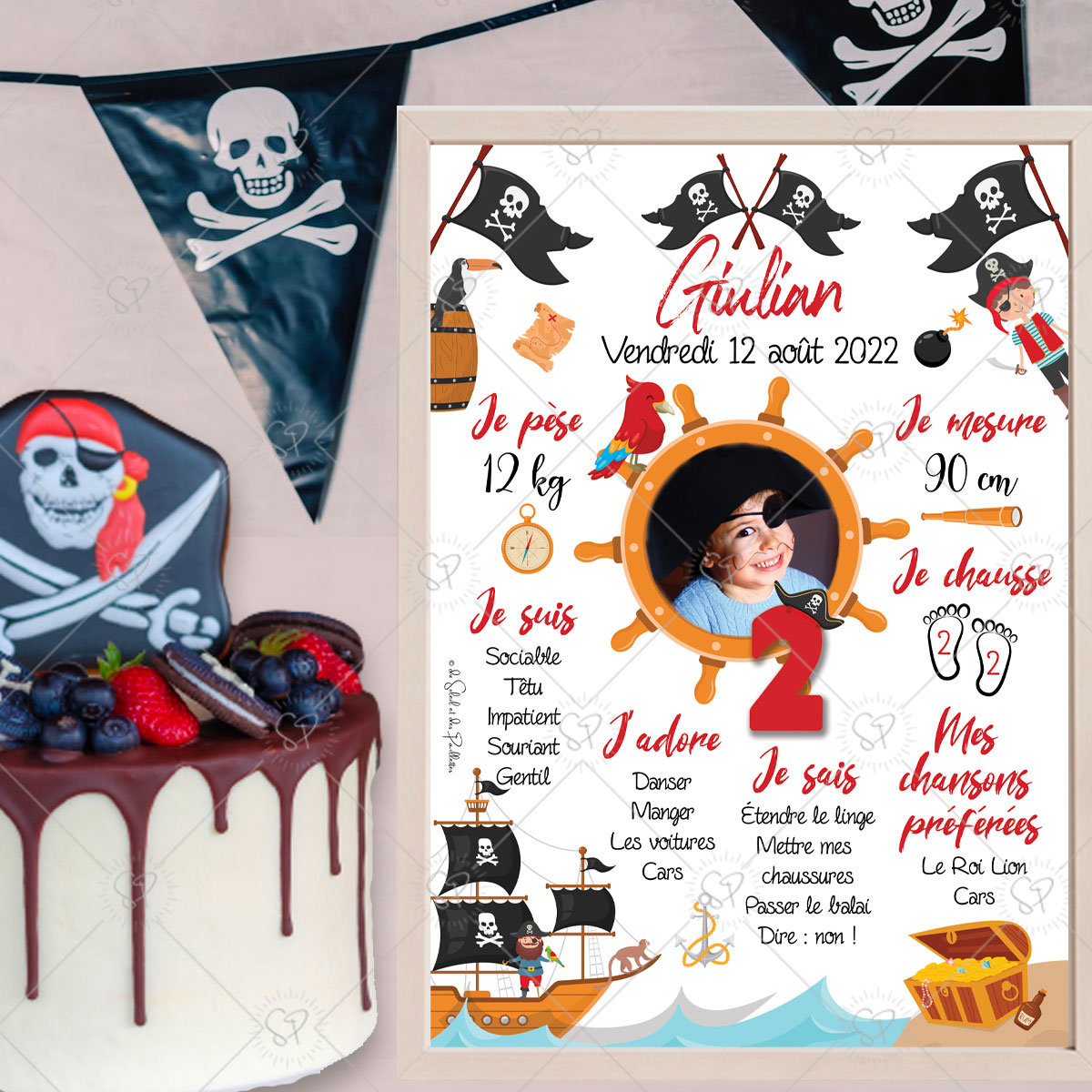 Carte invitation anniversaire enfant personnalisée - Thème pirate