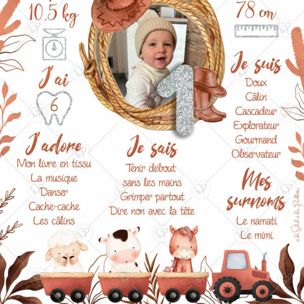 L'affiche anniversaire ranch et animaux de la ferme se décline en carte postale à offrir à papi et mamie en souvenir