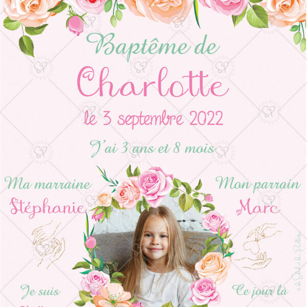 L'affiche baptême florale peut aussi faire office de cadeau personnalisé : une attention qui ne manquera d’émouvoir les parents