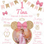Sa taille, son poids, ses petits surnoms, ses petites dents, l'affiche anniversaire souris rose est un joli souvenir à afficher dans sa chambre.