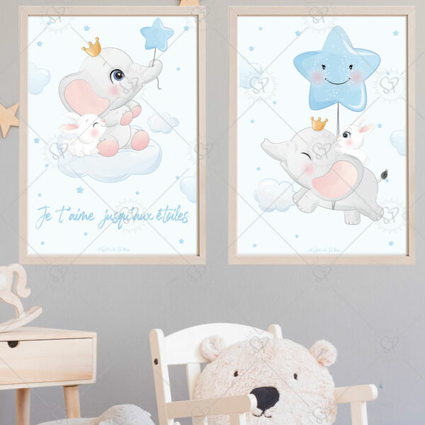 Décorez la chambre de votre enfant avec ces jolis éléphants dans les nuages. Et pour l’accompagner dans ses rêves, accrochez à côté une affiche avec votre mantra favori.