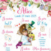 Cette affiche anniversaire vous plongera dans l'univers merveilleux d'Alice et viendra compléter votre déco pour la fête,