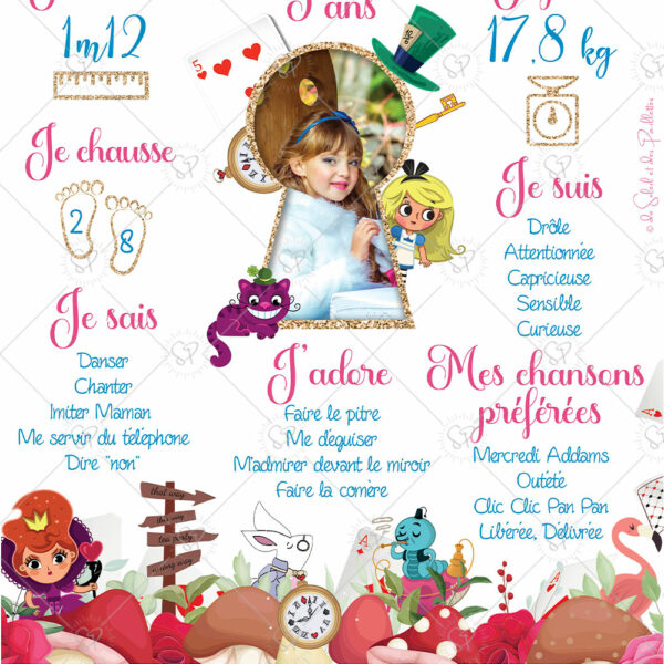 Cette affiche Alice au Pays des Merveilles se décline en format carte postale : une petite attention à offrir à vos invités en souvenir de la journée.