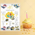 Célébrez l’anniversaire de votre enfant avec cette affiche personnalisable et ses super-héros aux couleurs jaune et gris. Plusieurs formats. Personnalisable.