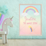 Décorez la chambre de votre enfant avec cette affiche prénom personnalisable, son arc-en-ciel et son étoile filante