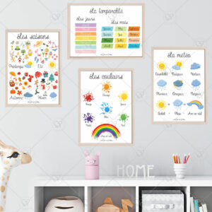 C'est bientôt la rentrée, décorez la chambre de votre enfant ou sa salle de jeu avec ces affiches éducatives et pédagogiques qui lui permettront d'apprendre la météo, les saisons, les jours de la semaine et les mois ou encore les couleurs.