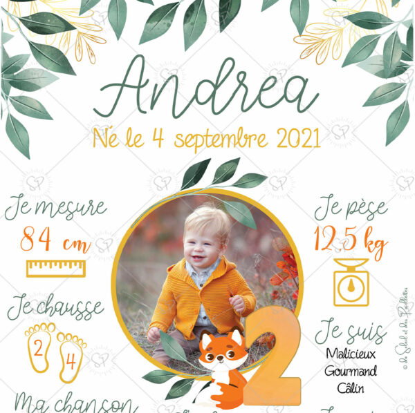 Cette affiche anniversaire renard est aussi une petite attention à offrir à vos invités en format carte postale, en souvenir de la journée.