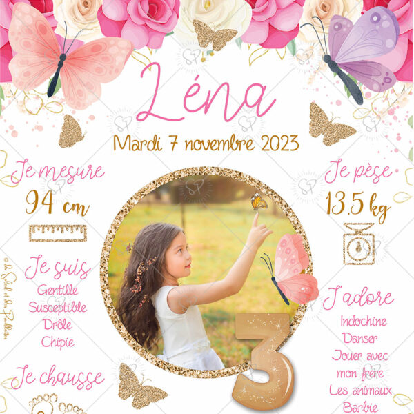 Cette affiche anniversaire papillons peut aussi se décliner au format carte postale : une petite attention à offrir à vos invités en souvenir de la journée (papi et mamie seront ravis !)