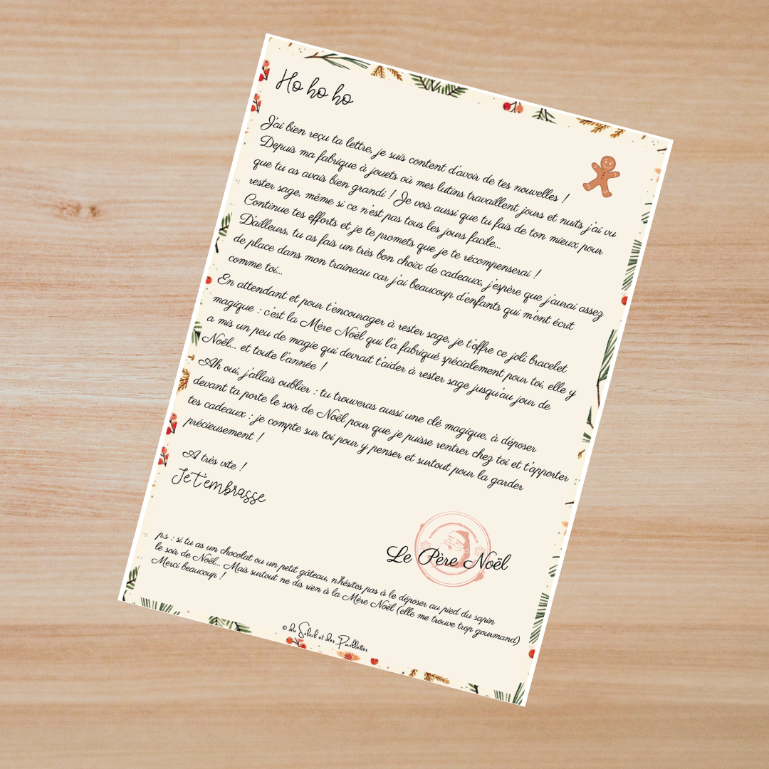 la lettre réponse du pÈRE noël disponible dans le mini et maxi kit magie de Noël existe aussi en version générique