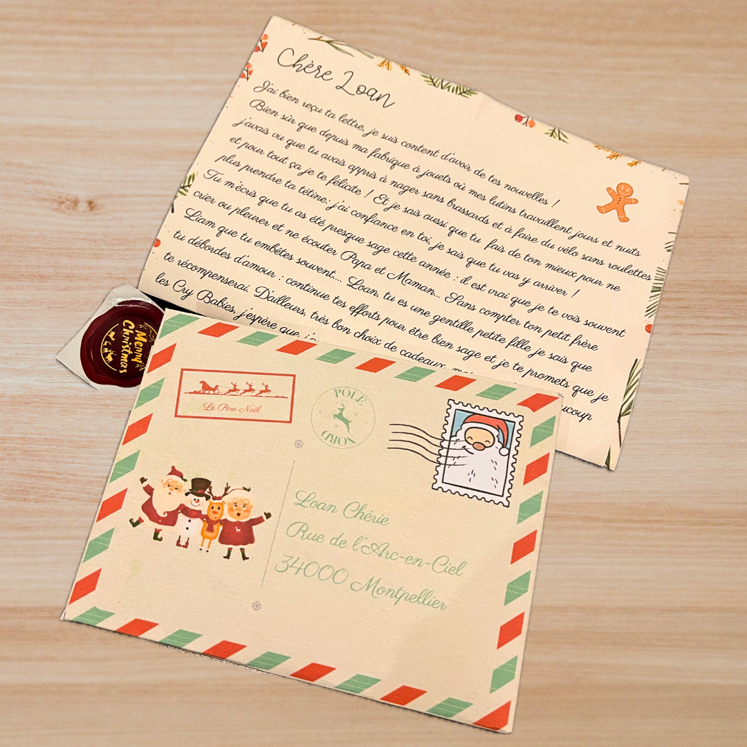 La réponse du père noël + enveloppe est disponible dans le mini et maxi kit magie de Noël mais également en version PDF. Option générique ou personnalisée au choix
