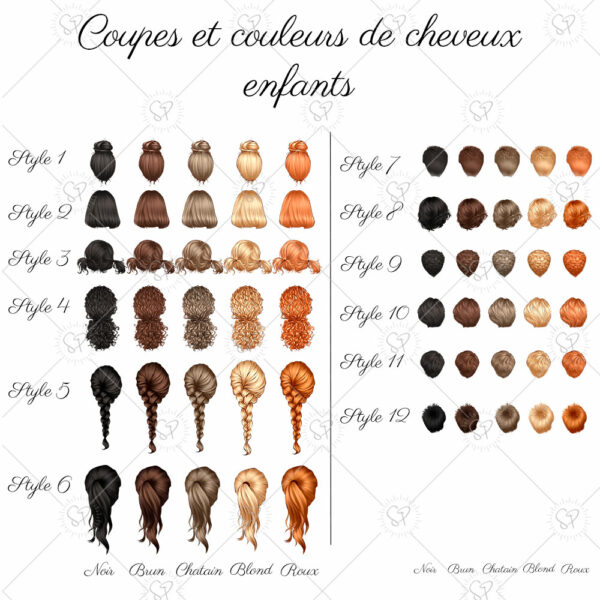 avec l'affiche portrait de famille personnalisez l'apparence des enfants de votre famille en choisissant leurs coupes et couleurs de cheveux parmi plusieurs styles