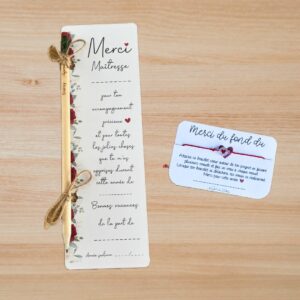 Offrez un cadeau rempli de douceur avec ce duo crayon à planter + bracelet cœur lumineux, idéal pour dire merci à une maîtresse, un maître, une nounou ou une atsem